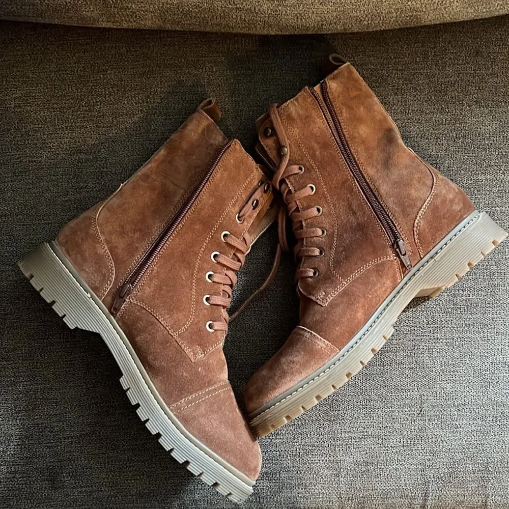 NEW ZODIAC Women's Bruna Bootie ~ Combat Boot ~ Leather Upper Size 9.5 Cognac
